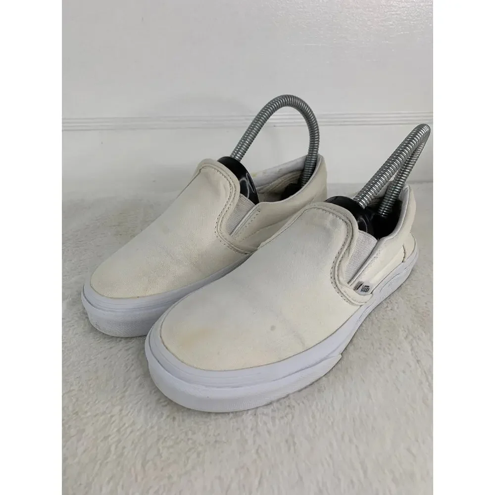 Vans Youth Classic Slip-On Sneakers White Canvas Shoes Size 3 | EU 34